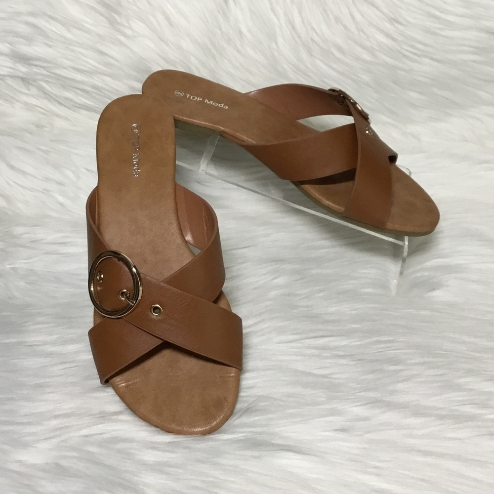Top Moda Forge Slip On Slide Flat Sandal, Tan, 9